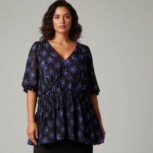 Ava & Viv 3X Black blue yellow Floral Smocked Peplum Top